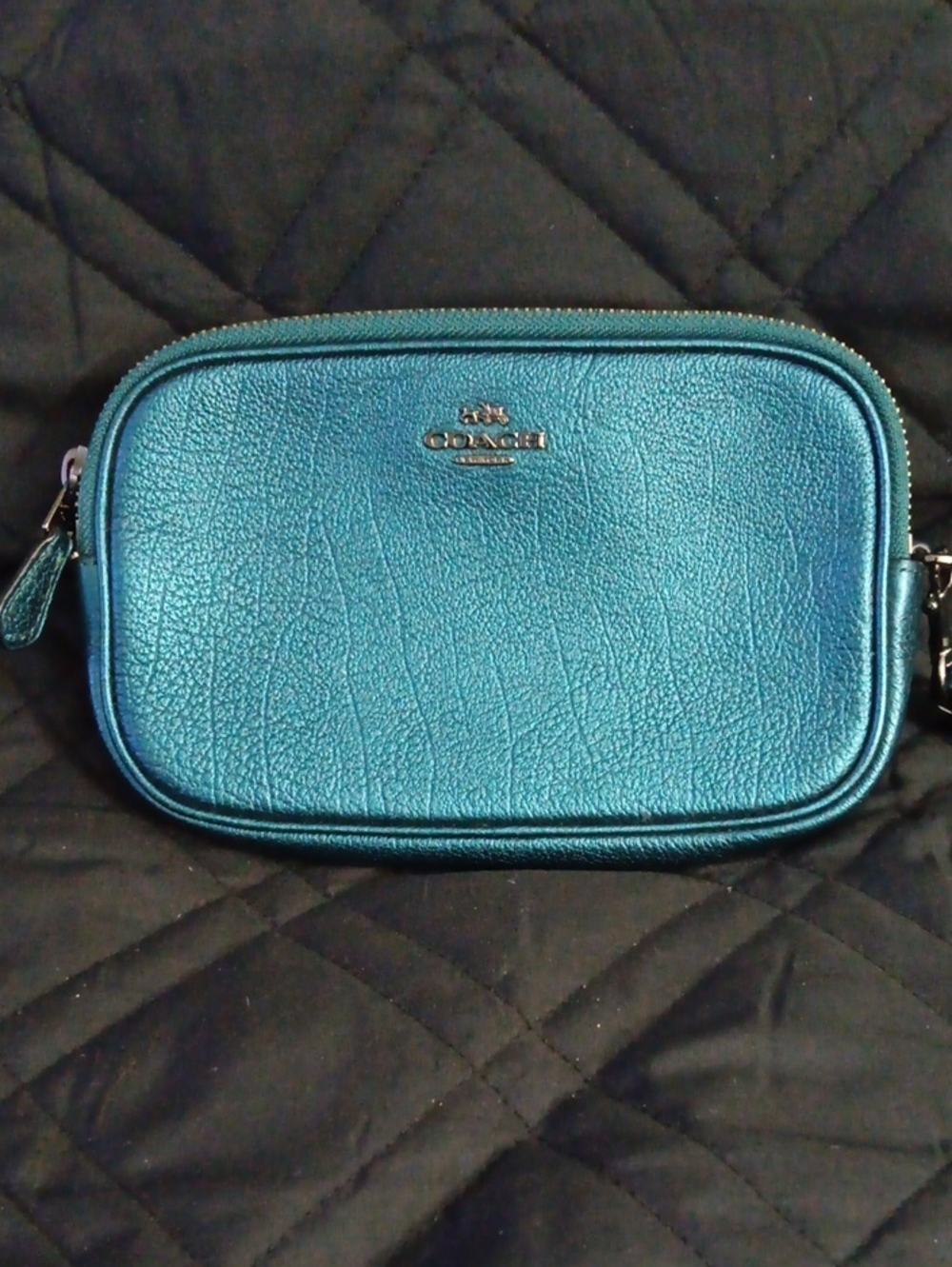 Coach Metallic Teal Leather Crossbody Pouch